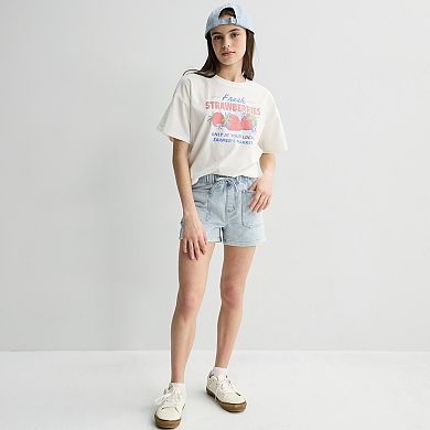 Girls 7-16 Vanilla Star Patch Pocket Knit Shorts