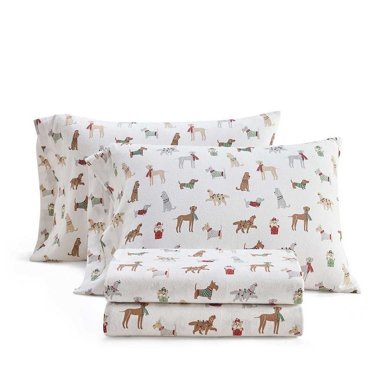 Martha Stewart Holiday Pups Sheet Set, One Size, Brown