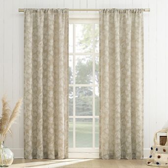 No. 918 Koda Woven Jacquard Leaf Light Filtering 2 Window Curtain Panels