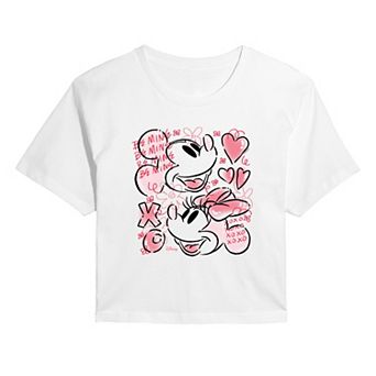 Juniors' Disney Mickey & Minnie XOXO Sketch Cropped Tee
