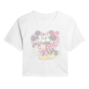 Juniors' Disney's Mickey & Minnie Valentine's Day Heart Distressed Cropped Tee
