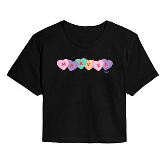 Juniors' Marvel Candy Hearts Logo Cropped Tee