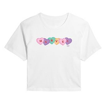Juniors' Marvel Candy Hearts Logo Cropped Tee