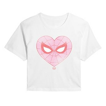 Juniors' Marvel Spider-Man Valentine's Day Heart Distressed Cropped Tee