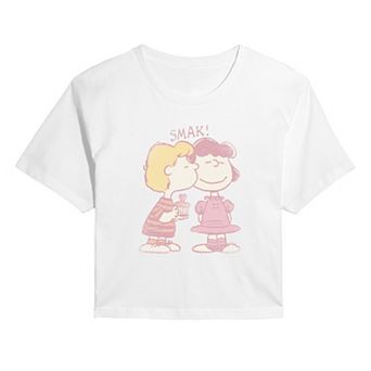 Juniors' Peanuts SMAK Lucy & Schroeder Distressed Cropped Tee