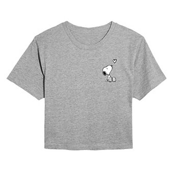 Juniors' Peanuts Snoopy Heart Cropped Tee