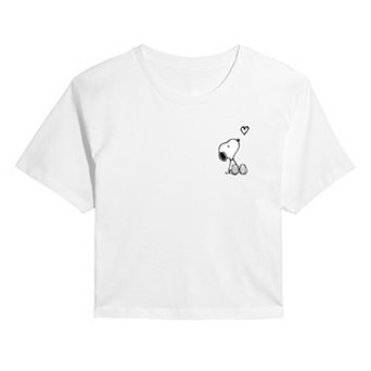 Juniors' Peanuts Snoopy Heart Cropped Tee