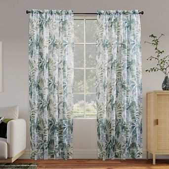 No. 918 Fiona Foliage Print Crushed Voile Sheer 2 Window Curtain Panels