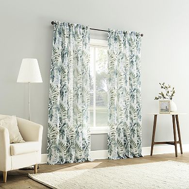 No. 918 Fiona Foliage Print Crushed Voile Sheer 2 Window Curtain Panels