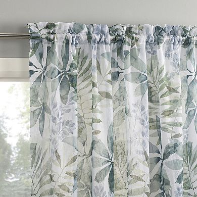 No. 918 Fiona Foliage Print Crushed Voile Sheer 2 Window Curtain Panels