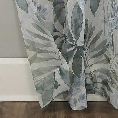 No. 918 Fiona Foliage Print Crushed Voile Sheer 2 Window Curtain Panels