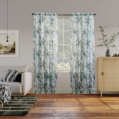 No. 918 Fiona Foliage Print Crushed Voile Sheer 2 Window Curtain Panels