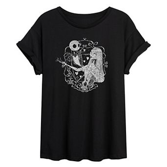 Juniors' Disney's The Nightmare Before Christmas Jack & Sally Oversized Tee