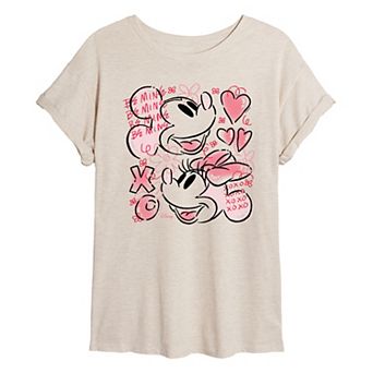 Juniors' Disney Mickey & Minnie XOXO Sketch Oversized Tee