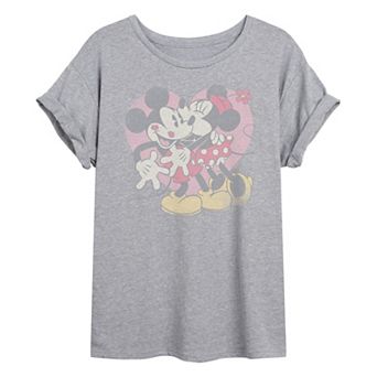 Juniors' Disney's Mickey & Minnie Valentine's Day Heart Distressed Graphic Tee