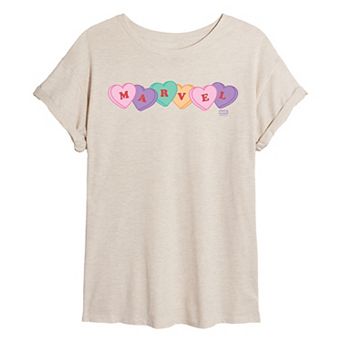 Juniors' Marvel Candy Hearts Logo Oversized Tee