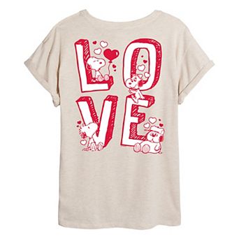 Juniors' Peanuts Snoopy's Siblings Love Oversized Tee