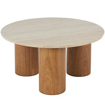 Stella & Eve Wood Round Coffee Table with Marble Top