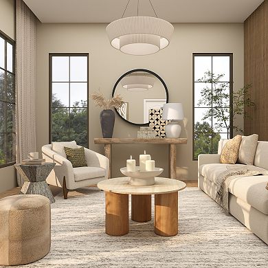 Stella & Eve Wood Round Coffee Table with Marble Top