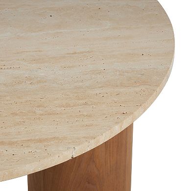 Stella & Eve Wood Round Coffee Table with Marble Top