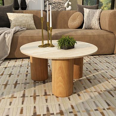 Stella & Eve Wood Round Coffee Table with Marble Top