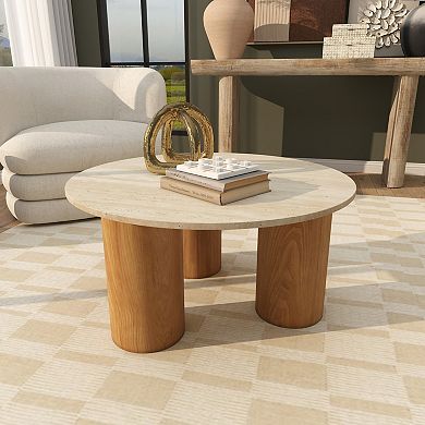 Stella & Eve Wood Round Coffee Table with Marble Top
