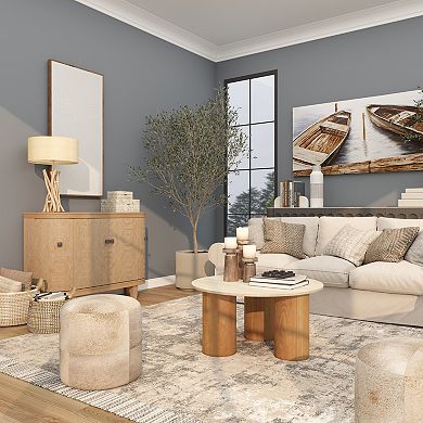 Stella & Eve Wood Round Coffee Table with Marble Top