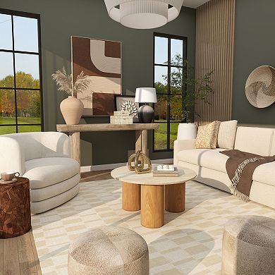 Stella & Eve Wood Round Coffee Table with Marble Top