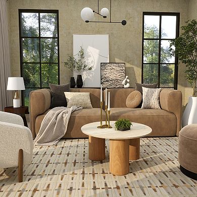 Stella & Eve Wood Round Coffee Table with Marble Top