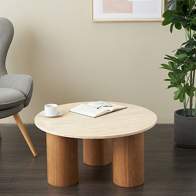 Stella & Eve Wood Round Coffee Table with Marble Top