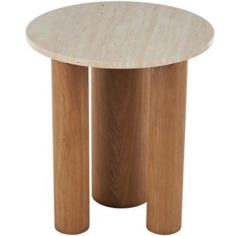 Stella & Eve Wood Accent Table with Round Marble Top