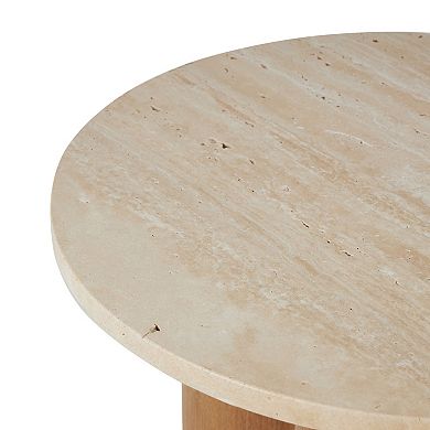 Stella & Eve Wood Accent Table with Round Marble Top