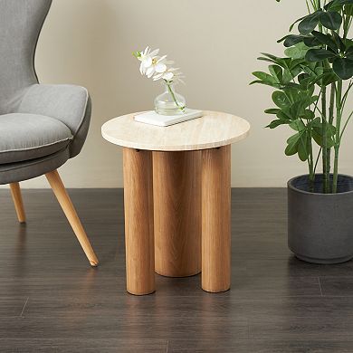 Stella & Eve Wood Accent Table with Round Marble Top