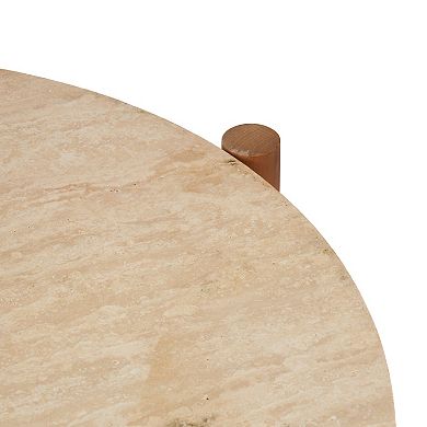 Stella & Eve Wood Coffee Table with Round Marble Top and Lower Shelf