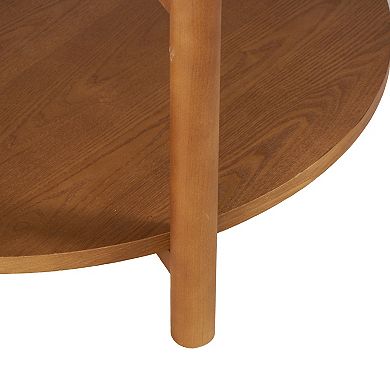 Stella & Eve Wood Coffee Table with Round Marble Top and Lower Shelf