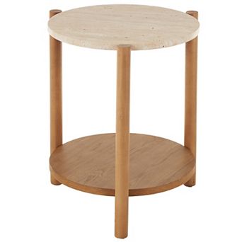 Stella & Eve Wood Handmade Round Accent Table with Marble Top