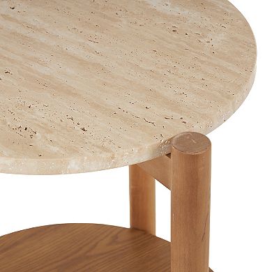 Stella & Eve Wood Handmade Round Accent Table with Marble Top
