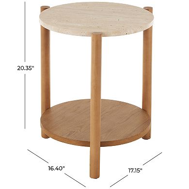 Stella & Eve Wood Handmade Round Accent Table with Marble Top