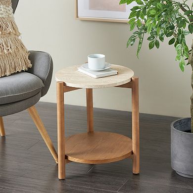 Stella & Eve Wood Handmade Round Accent Table with Marble Top