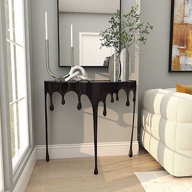 Stella & Eve Half Moon Drip Console Table with Melting Designed Legs and Glass Top