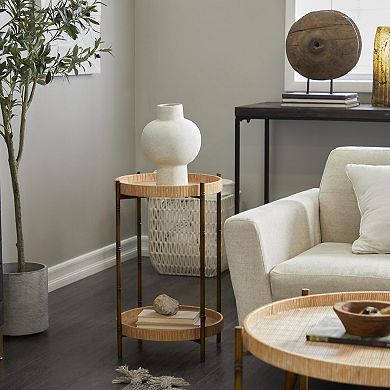 Stella & Eve Rattan 2 Tray Accent Table with Metal Legs