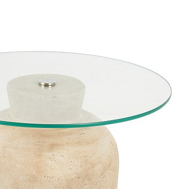 Stella & Eve Magnesium Oxide Accent Table with Tempered Glass Top