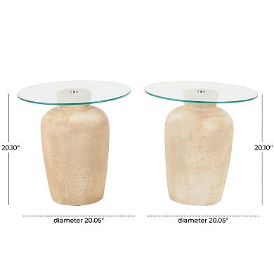 Stella & Eve Magnesium Oxide Accent Table with Tempered Glass Top