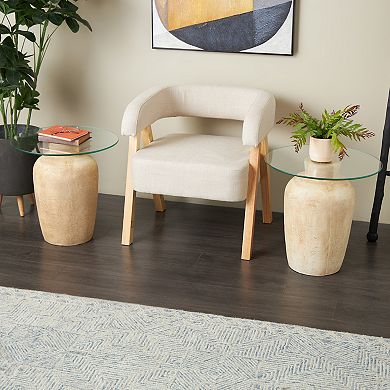 Stella & Eve Magnesium Oxide Accent Table with Tempered Glass Top