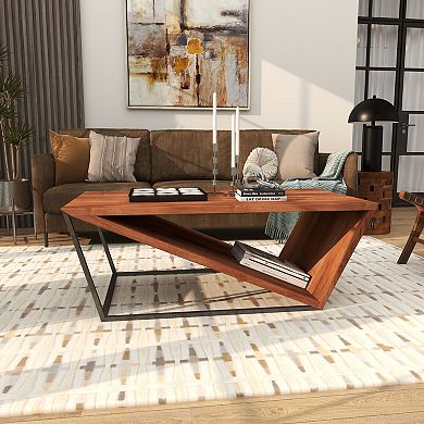 Stella & Eve Wood Diagonal Open Frame Coffee Table with Metal Base