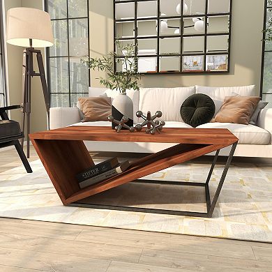 Stella & Eve Wood Diagonal Open Frame Coffee Table with Metal Base
