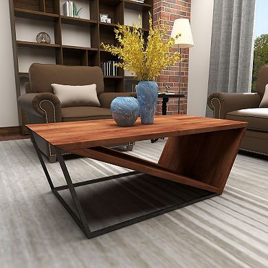 Stella & Eve Wood Diagonal Open Frame Coffee Table with Metal Base