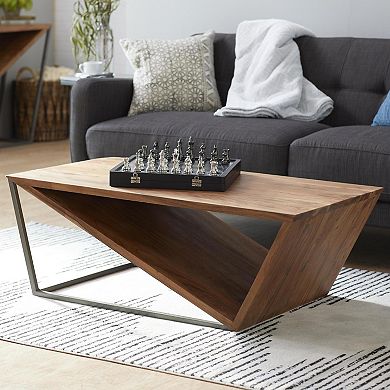 Stella & Eve Wood Diagonal Open Frame Coffee Table with Metal Base