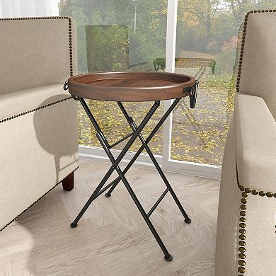 Stella & Eve Metal Accent Table with Brown Wood Top