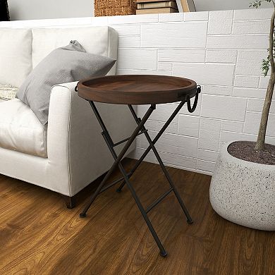 Stella & Eve Metal Accent Table with Brown Wood Top